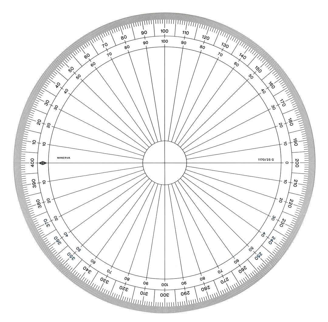 MINERVA Vollkreis Winkelmesser, Gon 400, 25 cm, transparent