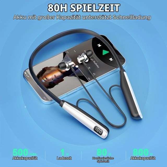 LAMA Bluetooth 5.4 Kopfhörer Sport Ohrhörer 80 Std. Spielzeit Noise Cancelling Kabellos Sportkopfhör