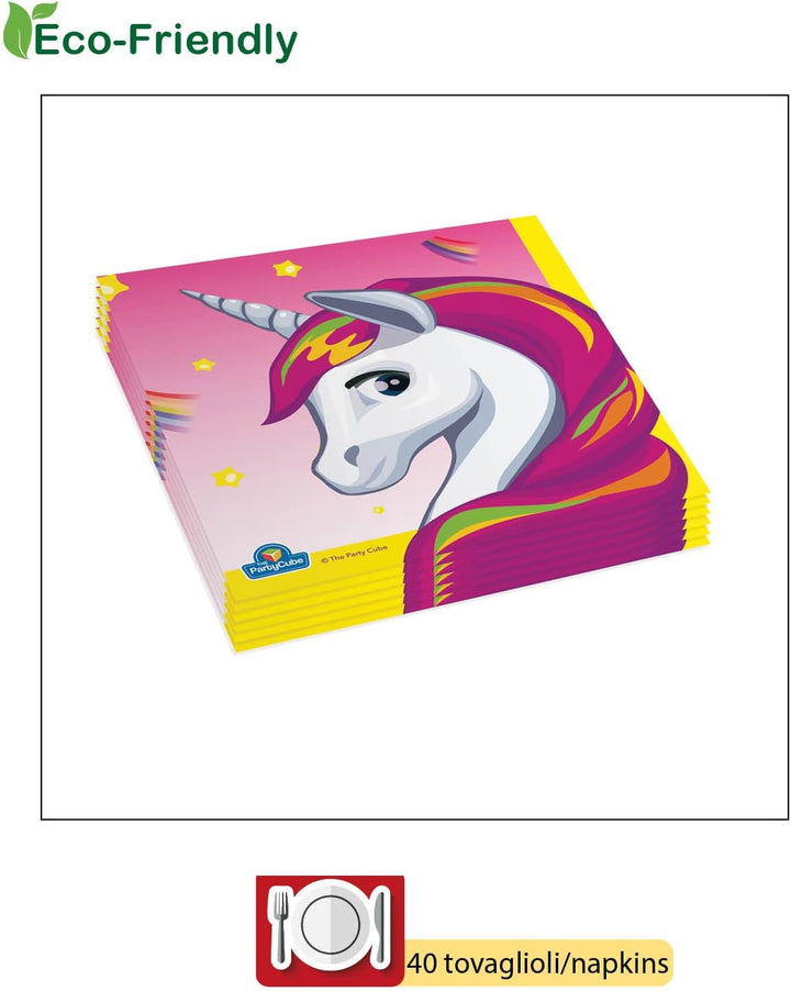 Partygeschirr Party-Set Einhorn Unicorn für 24 Personen (88 pcs: 24 Pappteller Ø18cm, 24 Becher 250m