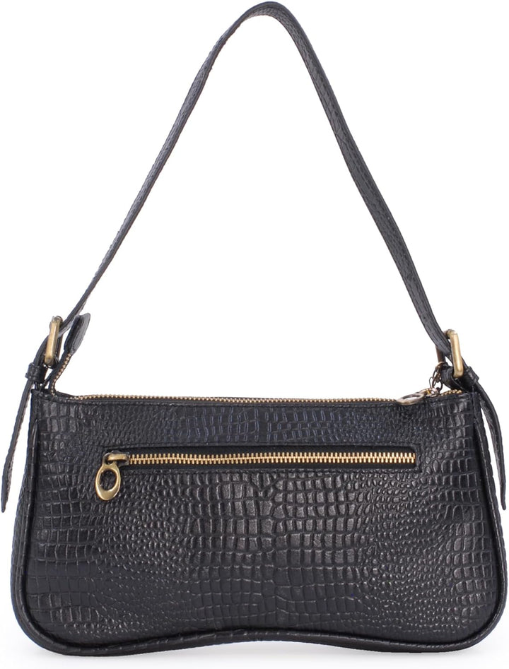 Catwalk Collection Handbags - Klein Damen Schultertaschen - Henkeltaschen - Leder mit krokodilprägun