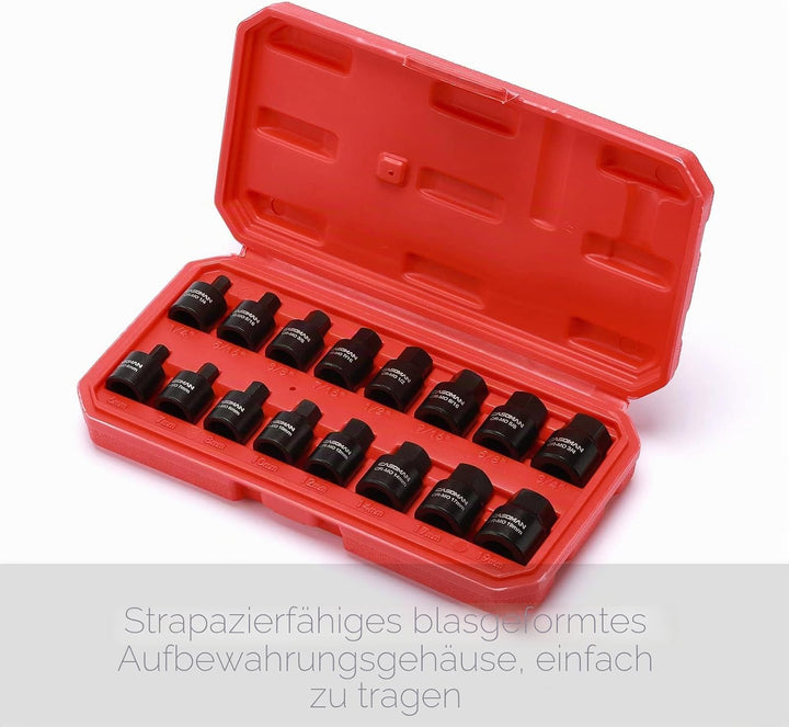 CASOMAN 16 Piece 3/8 Inch Drive Low Profile Impact Hex Driver Set, Cr-Mo, 1/4"-3/4", 6mm-19mm, Impac