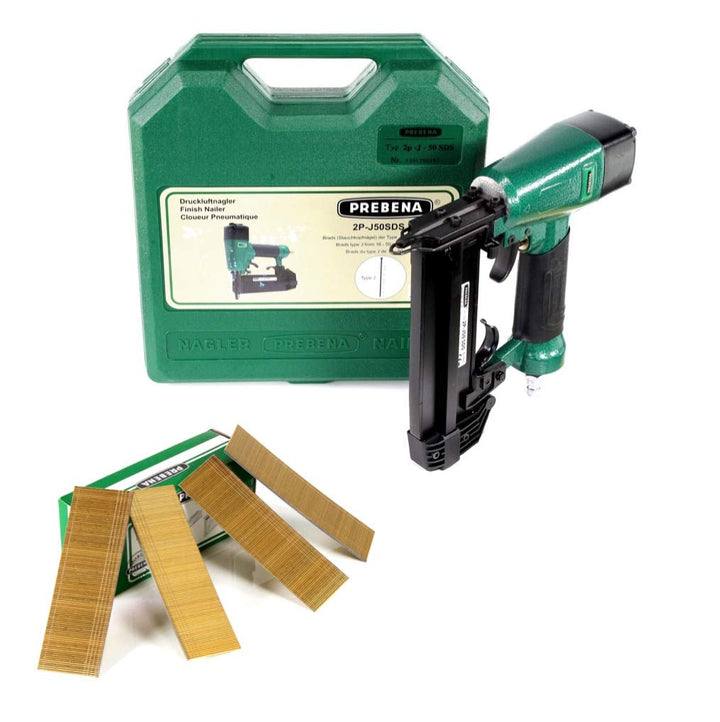 Prebena 2P-J50SDS Luftdruck Druckluftnagler 5-7 bar im Transportkoffer + Prebena Stauchkopfnägel Bra