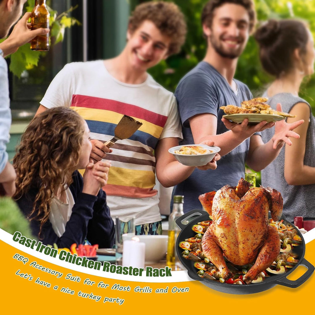Gusseisen Hähnchenbräter Schwarz Gusseiserner Bratentopf Hähnchenhalter für Grill und Backofen Hähnc