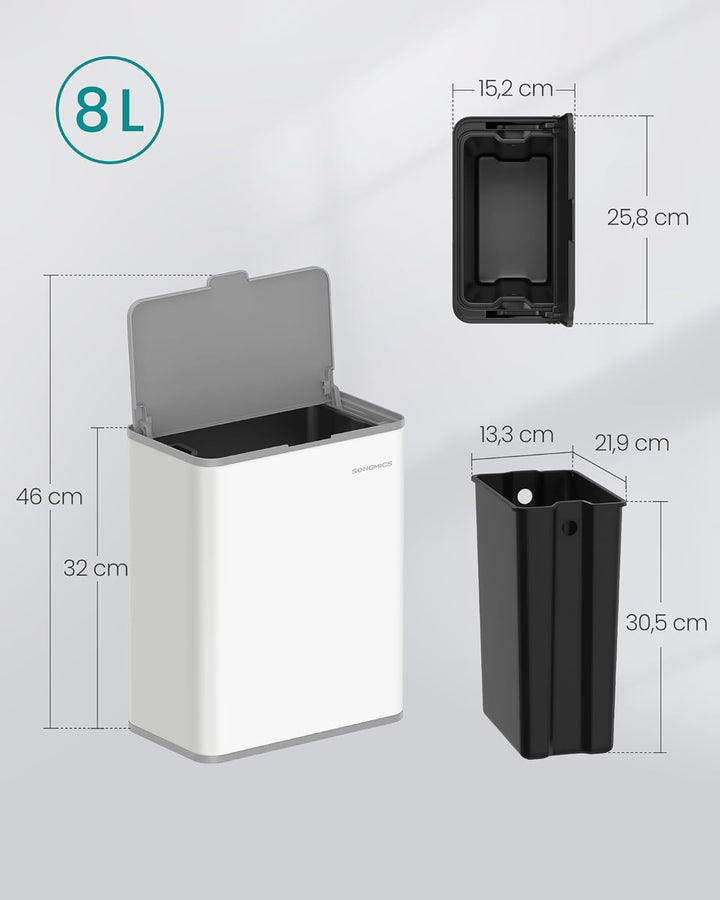SONGMICS Mülleimer hängend, 8 L Komposteimer Küche, Stahl-Abfalleimer mit Deckel für Biomüll, mit Ha