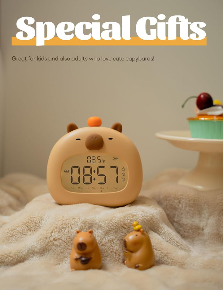 IHALO Capybara Wecker Digital, Wecker Kinder mit Nachtlicht, LED-Display, Ok to Wake 2 Alarme, Woche