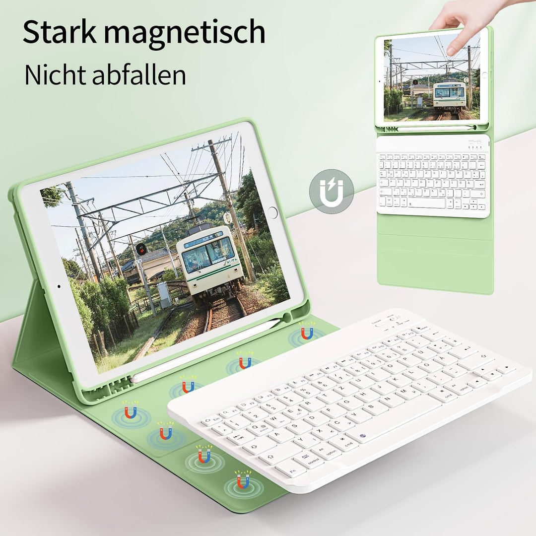 Hülle mit Tastatur für iPad 9. / 8. / 7. Generation 10,2 Zoll 2021/2020/2019, Bluetooth Magnetisch Q