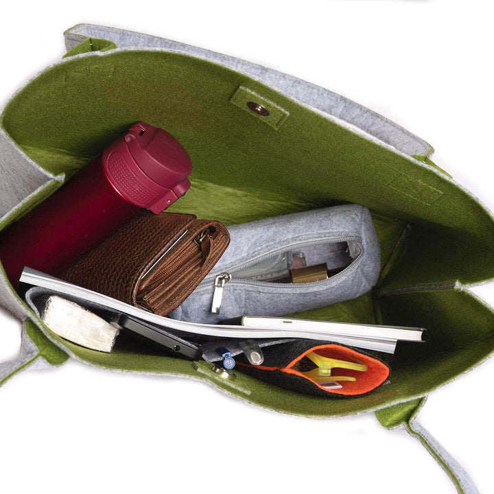 Filzeinkaufstasche Grau & Grün (15L) Damen Shopper Greta Tragetasche Filztasche Shopper Handtasche g
