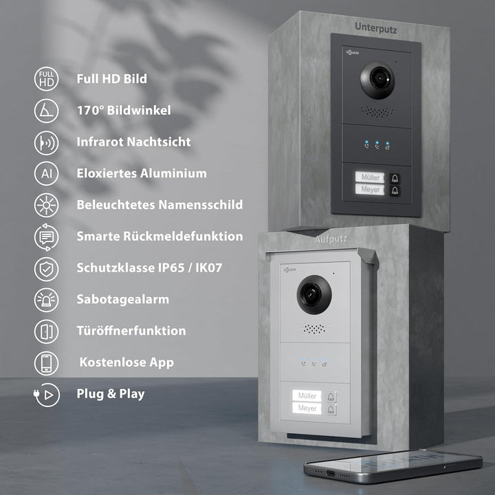 GOLIATH Basic Line Türklingel & Türsprechanlage mit Kamera für [MEHRFAMILIENHAUS] mit Smartphone App