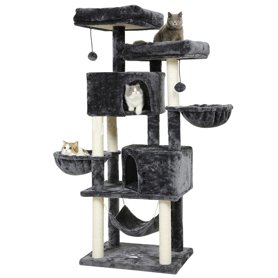 MSmask Kratzbaum gross 153 cm hoch, Katzenbaum für Gross Katzen mit 2 grosser Plattform, gross Höhle
