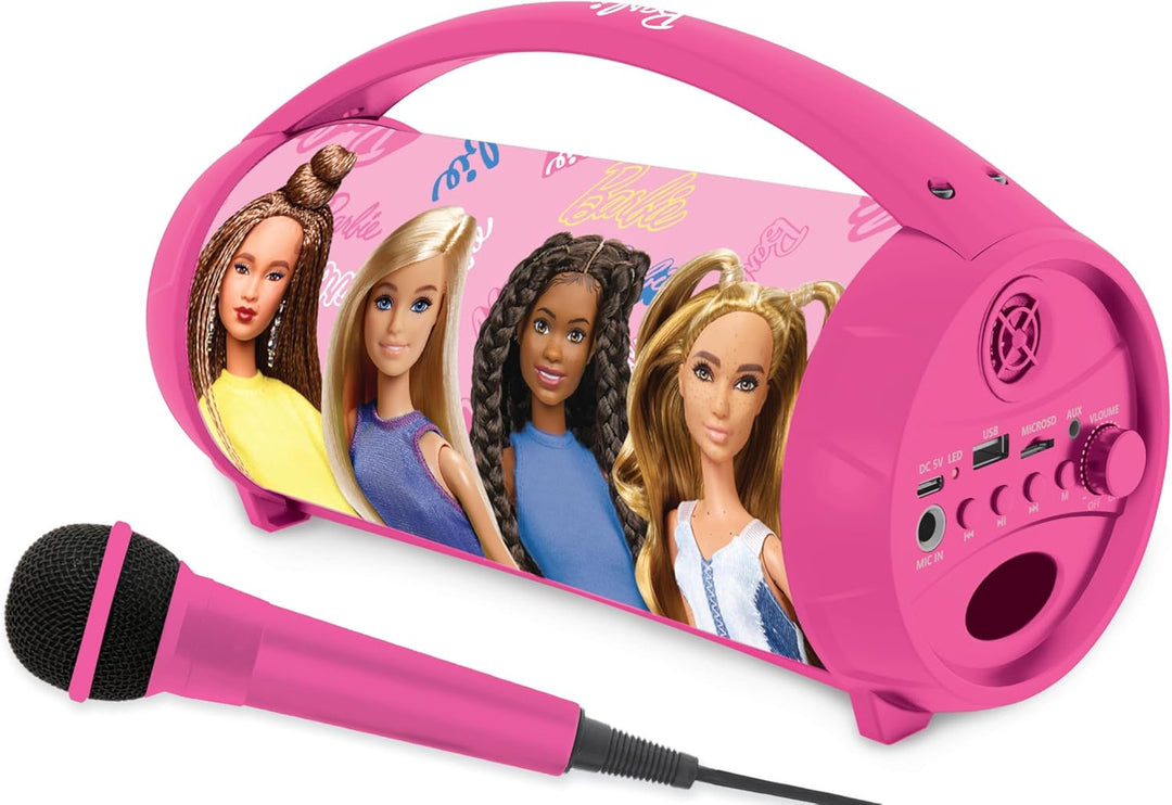 Lexibook, Barbie, Kabelloser Lichtlautsprecher mit Mikrofon, Stereosound, Karaoke-Funktion, USB- und