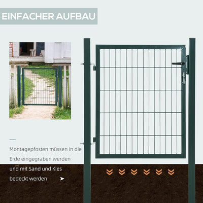 HOMCOM Gartentor Gartentür Zauntor Hoftür aus Stahl Griff Schloss und Schlüsseln 97 x 150 cm Grün
