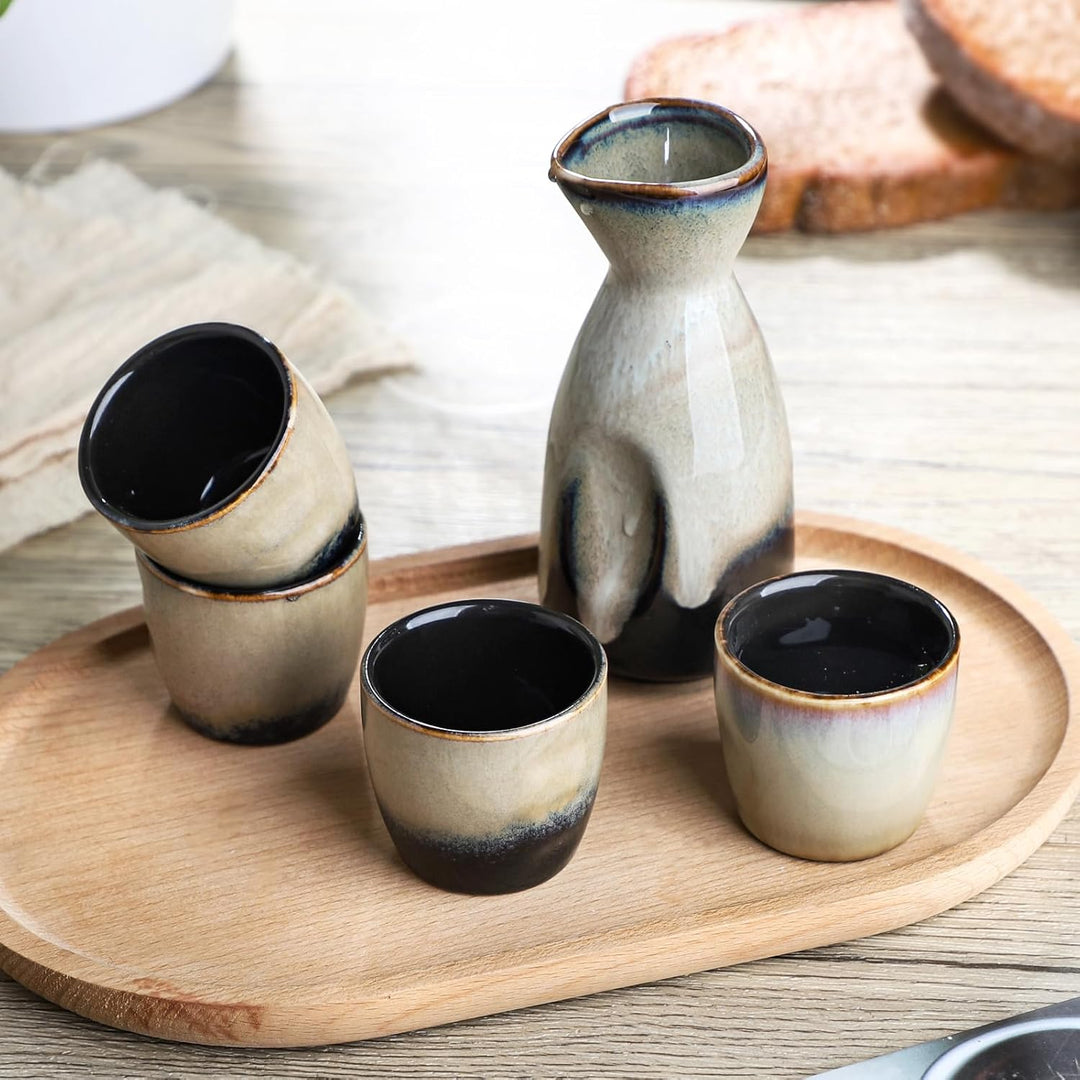 Keramik Sake Satz für Wärmeren Liquor Sake Set 1 Sake-topf mit 4 Sake Becher (Gelb Schwarz), Gelb Sc