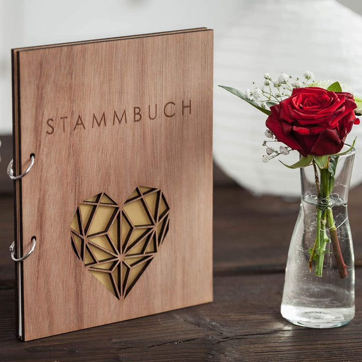 Hochzeitideal Stammbuch der Familie Familienstammbuch Holzcover inkl. Lasergravur (Serie Geometric)
