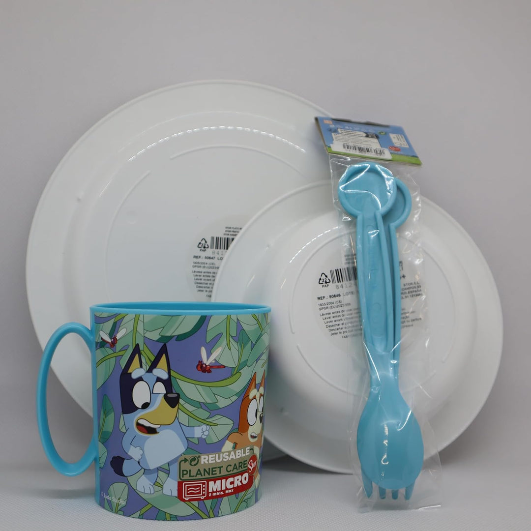 Sorrisini Kindergeschirr set Bluey, Wiederverwendbares Babygeschirr Set, Kinder Essgeschirr, Microwa