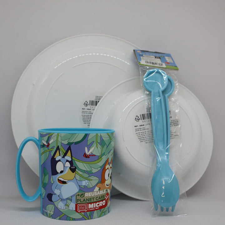 Sorrisini Kindergeschirr set Bluey, Wiederverwendbares Babygeschirr Set, Kinder Essgeschirr, Microwa
