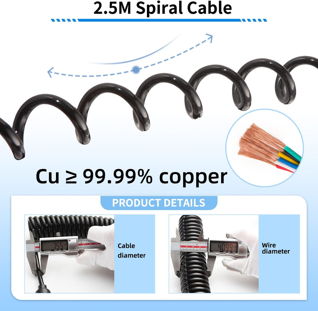 Anhängerkabel 7 Polig Spiralkabel 7 Polig Anhänger Stecker auf Stecker für KFZ Anhänger 2.0 Meter 2,