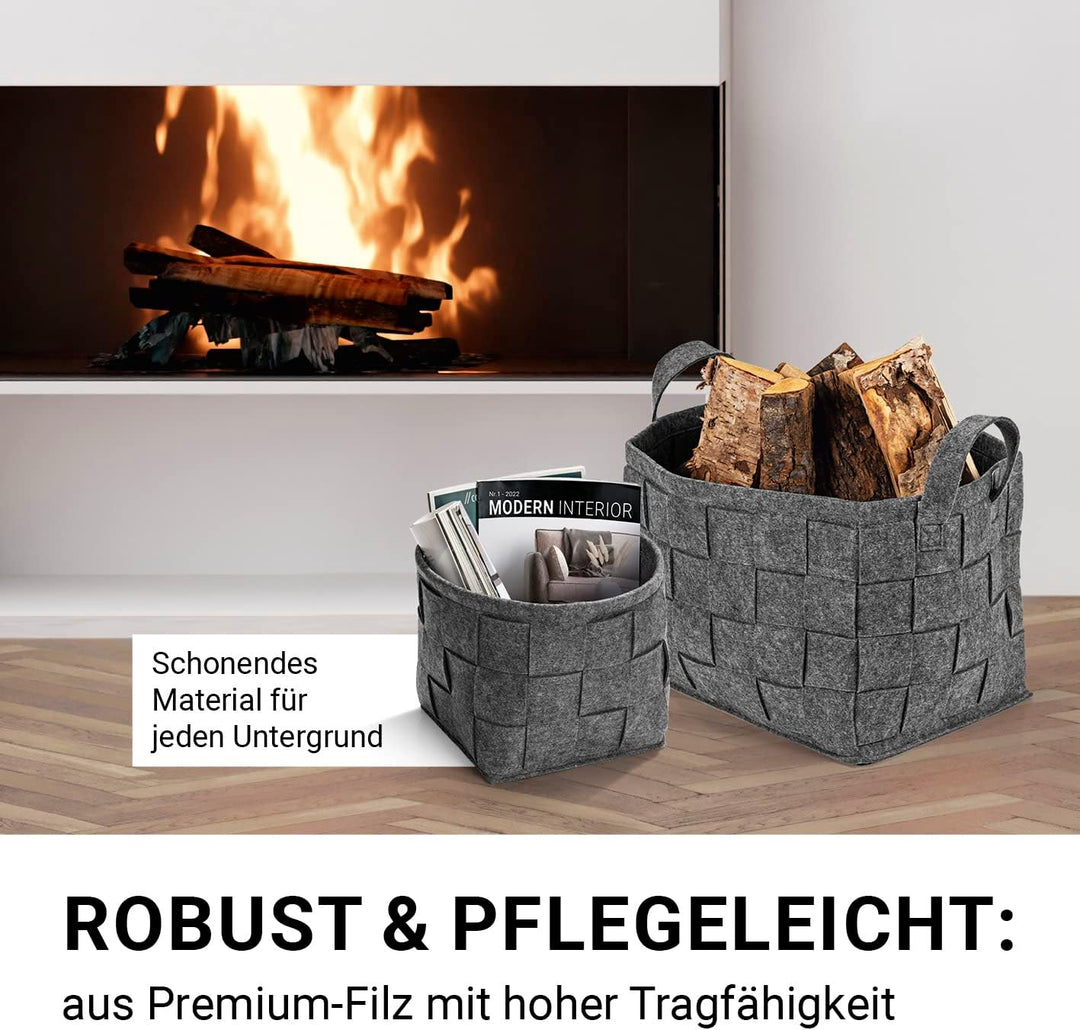 N8WERK Filz-Aufbewahrungskorb mit Griff 35x25x25cm | Ideal zur Aufbewahrung von Kaminholz & Zeitschr