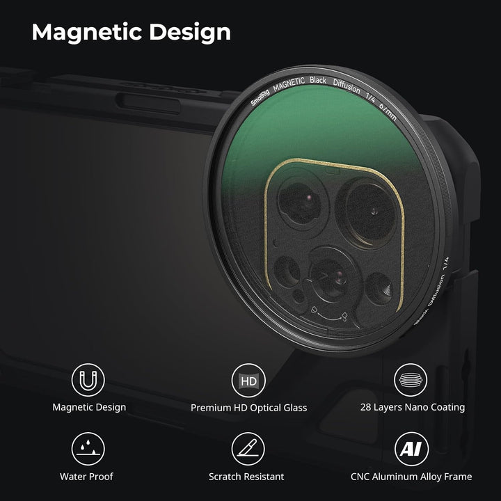 SMALLRIG 67mm Magnetischer Schwarzer Diffusionsfilter 1/4 Filter Nebelfilter + 67mm Gewindefilterrin