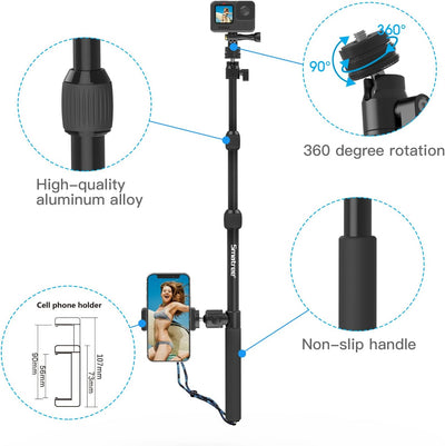 Smatree DS11S Teleskopstange aus Aluminiumlegierung, Selfie-Stick, kompatibel mit GoPro Hero 12/11/1