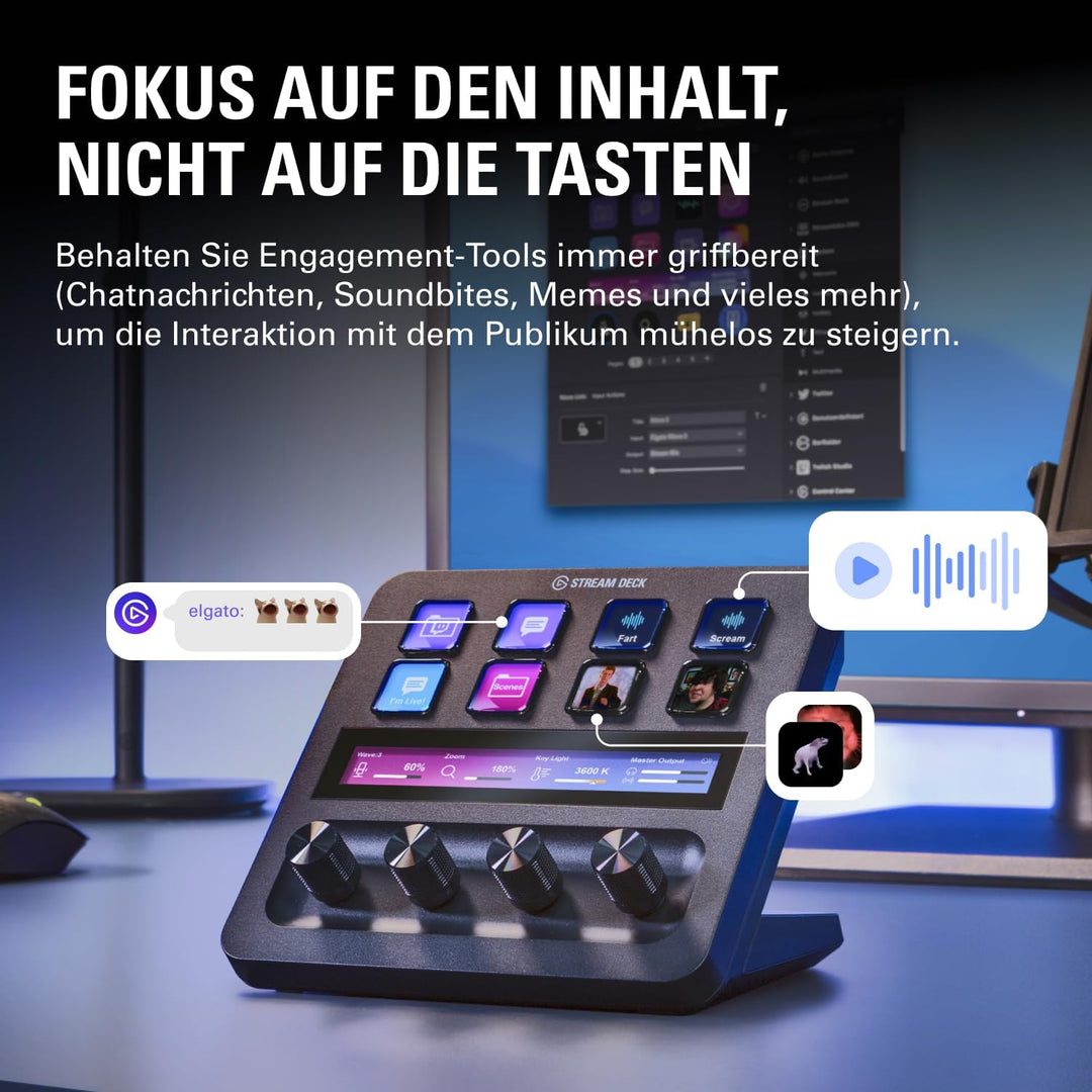 Elgato Stream Deck +, Audiomixer, Live-Produktion und Studio-Controller für Content Creators, Stream