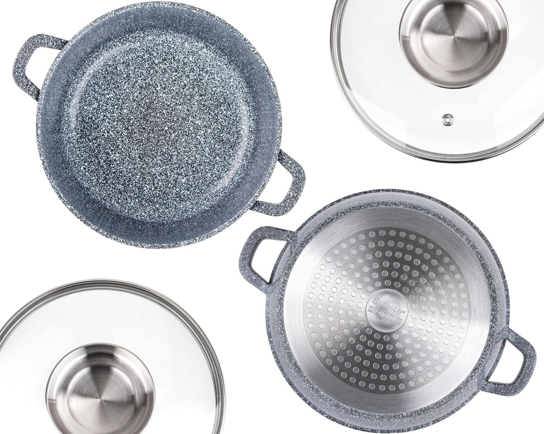 EliteHoff Kochtopf Set Induktion, Topf aus Aluminiumguss mit Antihaftbeschichtung, Topfset mit Glasd