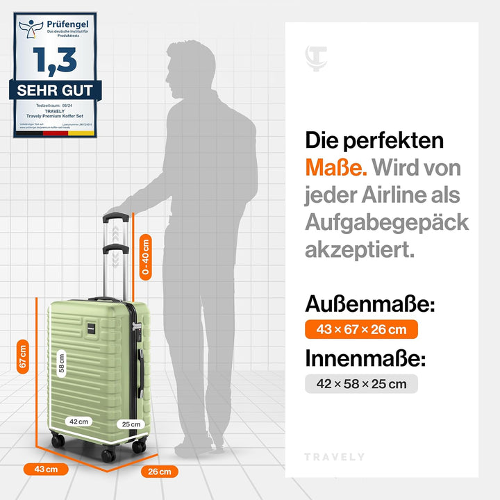 Travely Premium Koffer 24" Jede Menge Platz mit mehr als 75L Volumen, sehr robuster Hartschalen Koff