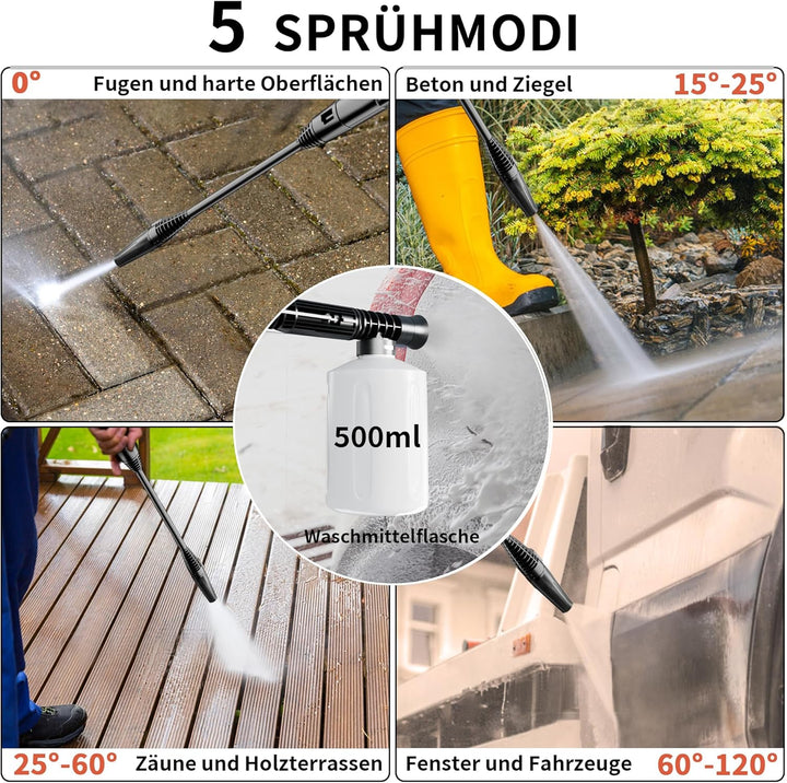 Hochdruckreiniger Touchscreen 8-stufiger 200 bar, 6-in-1-Düse, Einstellbarer Druck: 100-200 bar, För