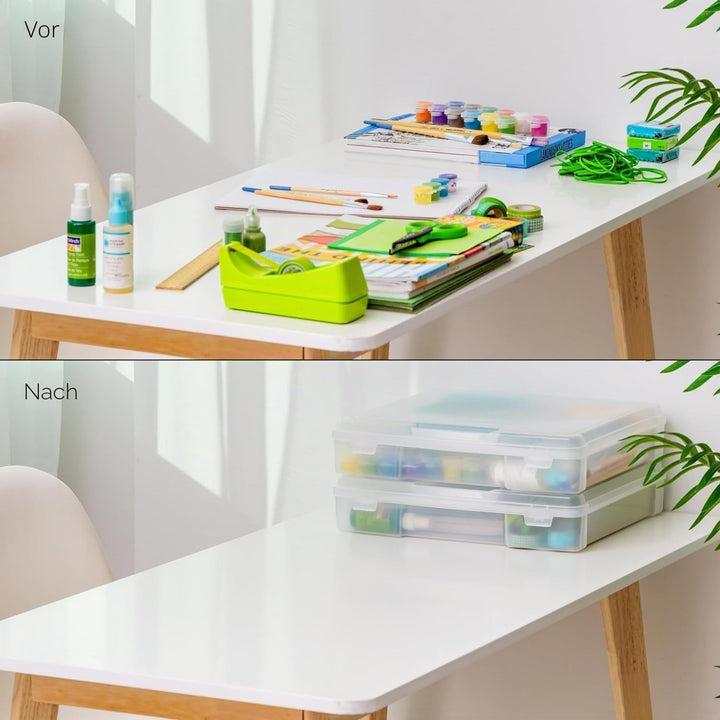 Iris Ohyama, Tragbare Aufbewahrungsbox mit Deckel flach, Schreibtisch Organizer, Transparent, 10L, 6