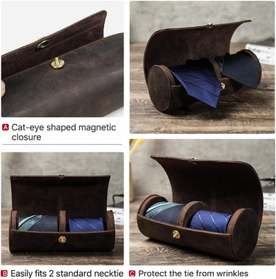 Hiram Tie Storage Organizer Holder Echtes Leder gemacht tragbare Zylinder Krawattenhalter, Krawatten