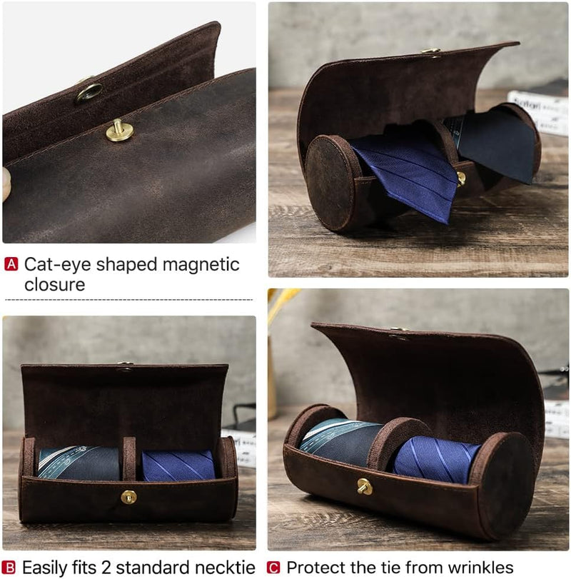Hiram Tie Storage Organizer Holder Echtes Leder gemacht tragbare Zylinder Krawattenhalter, Krawatten