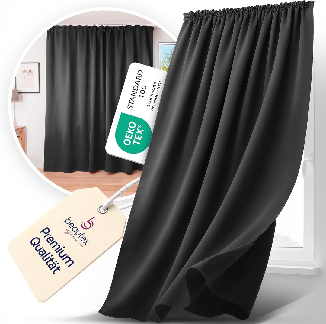 BEAUTEX 2er Set Kräuselband Verdunkelungsvorhang mit U-Band, Gardinen abdunkelnd und Blickdicht (Bre