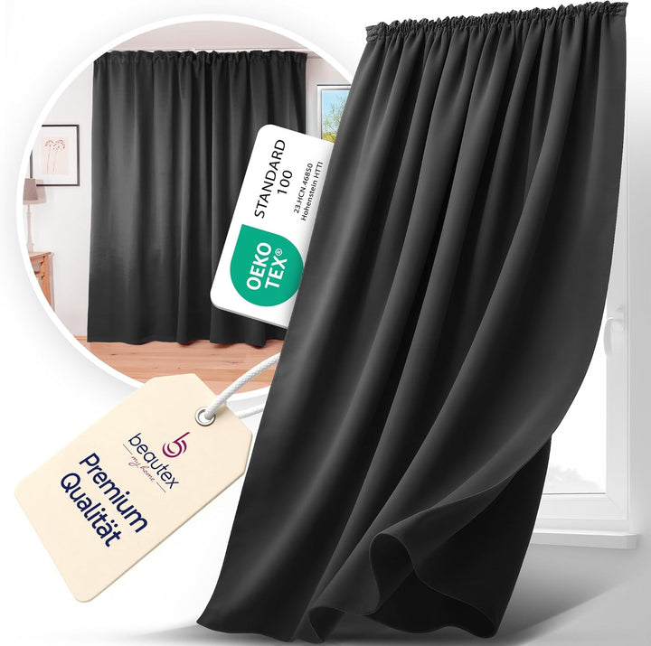 BEAUTEX 2er Set Kräuselband Verdunkelungsvorhang mit U-Band, Gardinen abdunkelnd und Blickdicht (Bre
