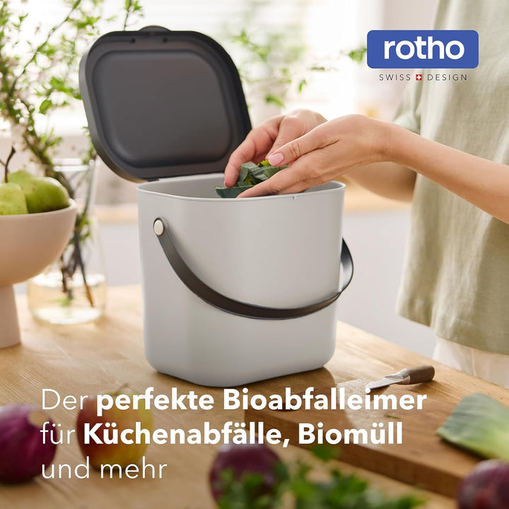 Rotho Albula 2er-Set Biomülleimer 6l mit Deckel und Henkel für die Küche, Kunststoff (PP) BPA-frei,