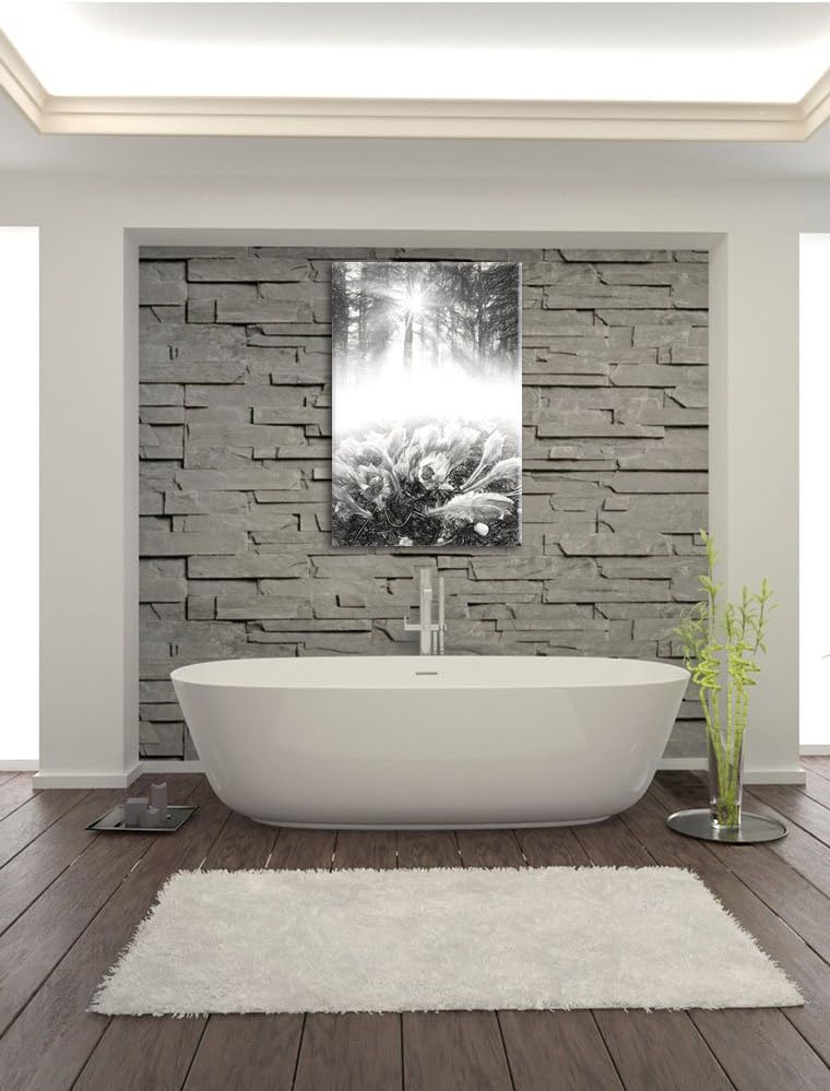 Pixxprint blühende lila Blumen im Wald Kunst Kohle Effekt, Format: 100x70 auf Leinwand, XXL riesige