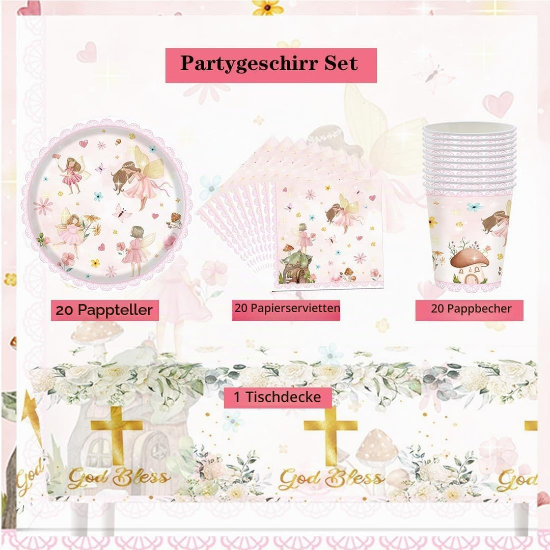 Doyomtoy Feen-Party-Geschirr,61 Stück Fee Partygeschirr Kindergeburtstag Set,Mädchen Geburtstag Part