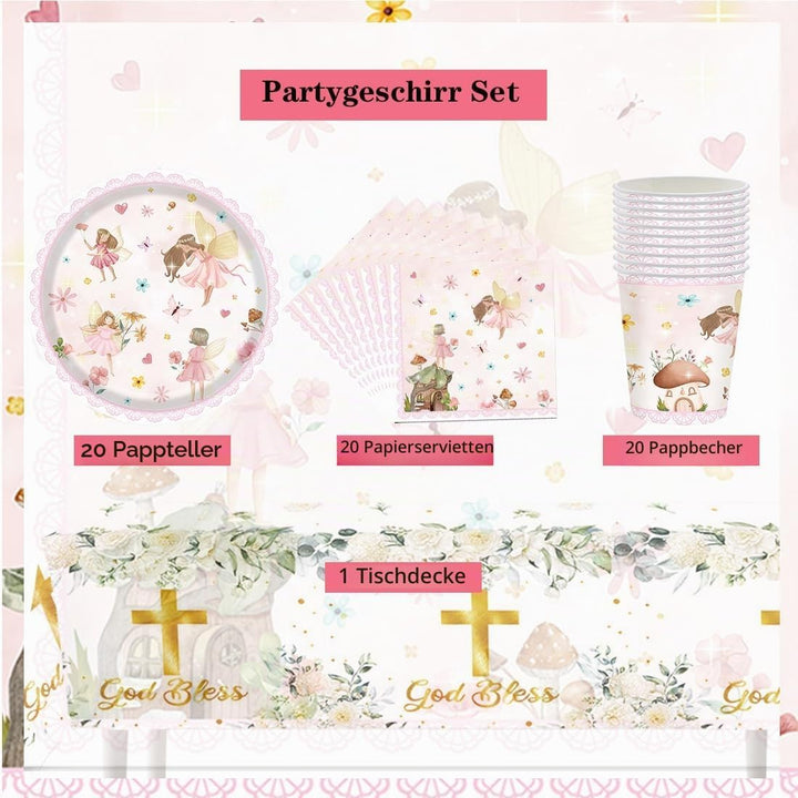 Doyomtoy Feen-Party-Geschirr,61 Stück Fee Partygeschirr Kindergeburtstag Set,Mädchen Geburtstag Part