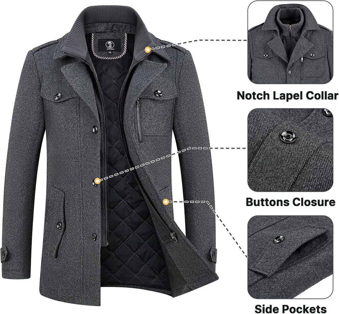 KUDORO Herren Wintermantel Wolle Kurzmantel Herren Wollmantel Mittellang Slim Fit für Business Freiz