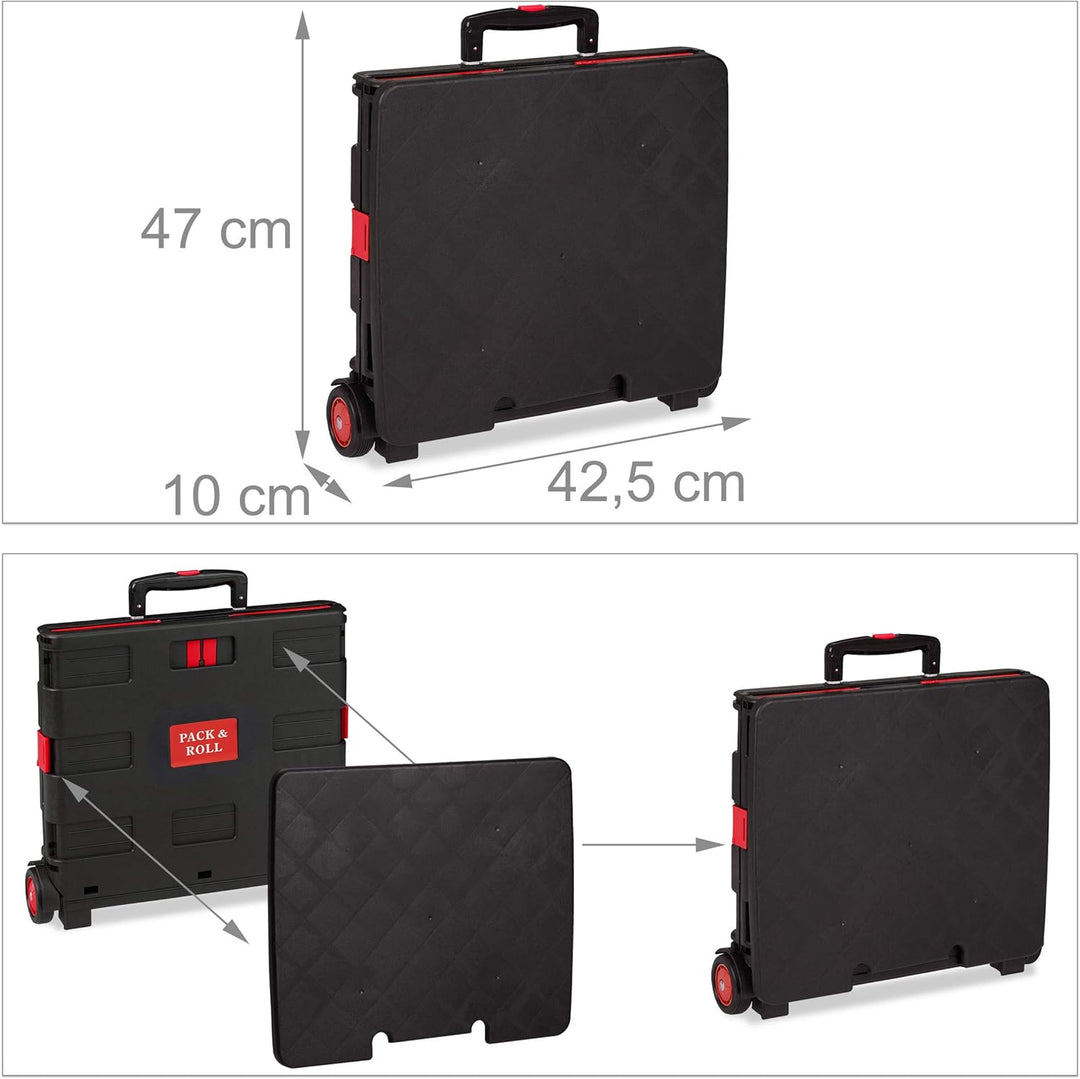 Relaxdays Einkaufstrolley klappbar, bis 35 kg, 50 l Kiste, mit Teleskopgriff, 2 Rollen, Transport Tr