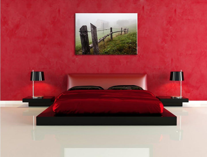 Rustikaler Holzzaun auf Wiese Format: 100x70 auf Leinwand, XXL riesige Bilder fertig gerahmt mit Kei