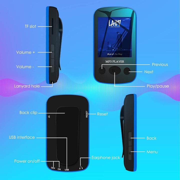 32GB Leichter Sport MP3 Player - Mini Wearable Aiworth Musik Player mit Bluetooth 5.0, HiFi Sound, K