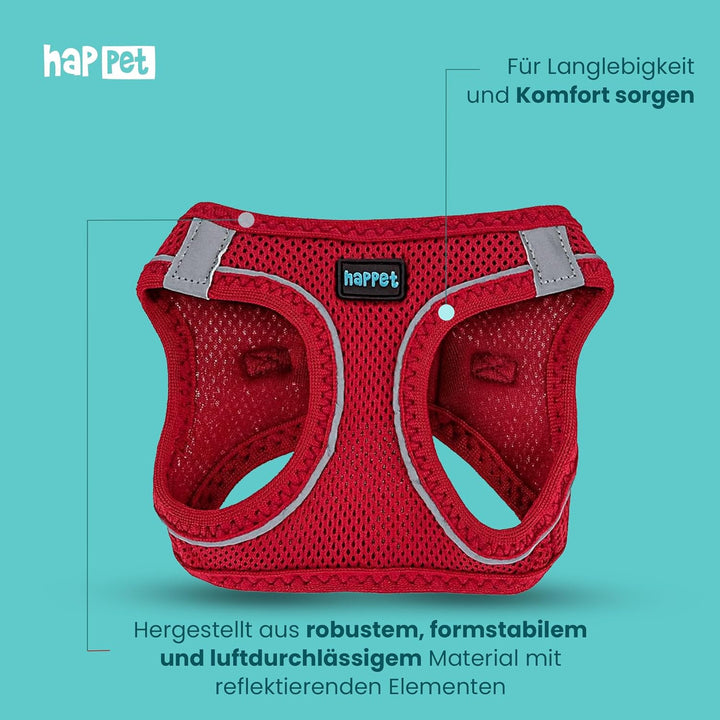 Happet Hundegeschirr M für kleine & mittelgrosse Hunde – atmungsaktives Air-Mesh Brustgeschirr, gepo