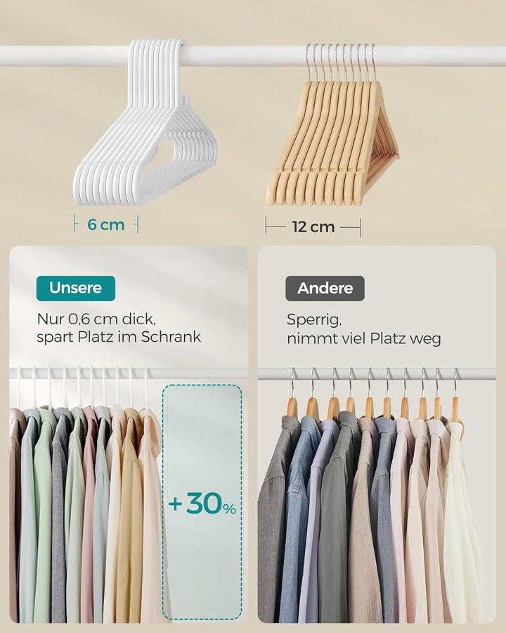 SONGMICS Kleiderbügel Kunststoff, 30er Set, Bügel platzsparend, leichtgewichtig, für Hosen, Jacken,