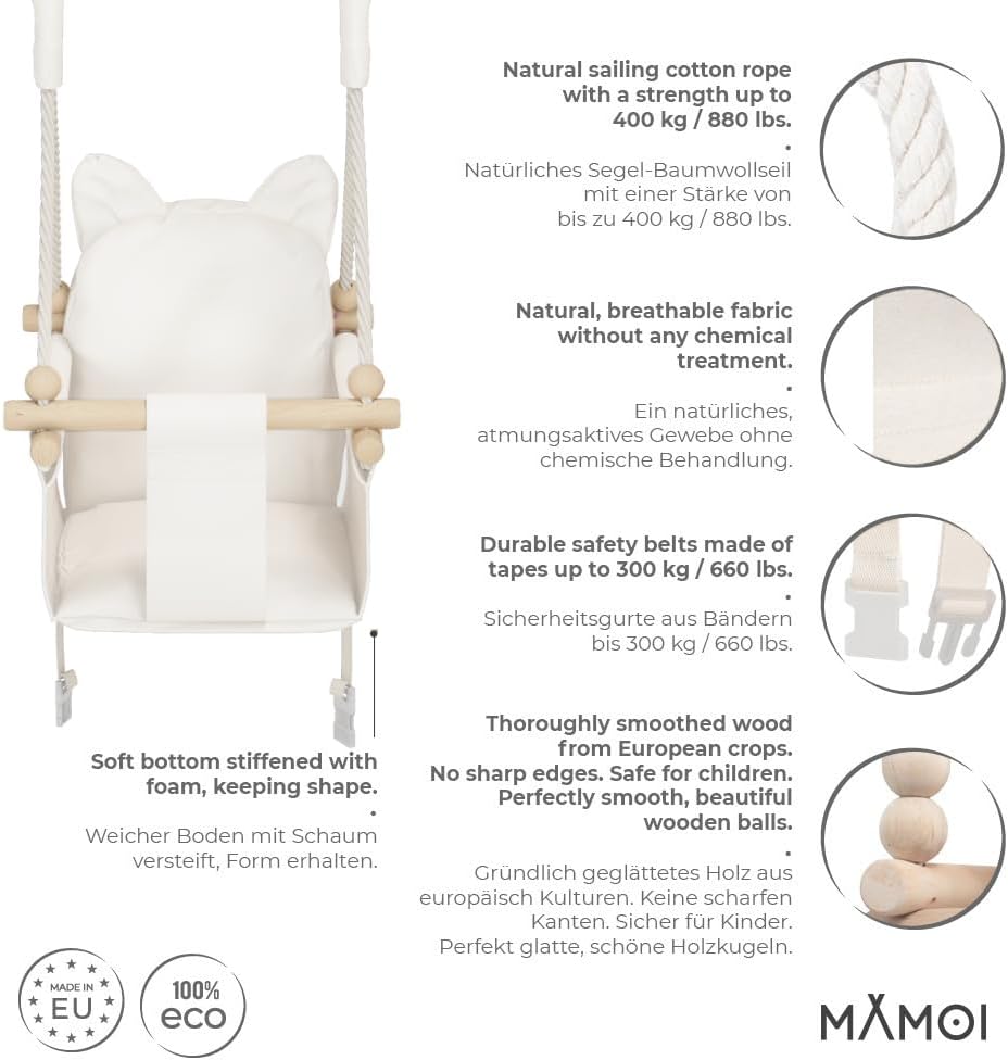 MAMOI® Babyschaukel, Baby schaukel Indoor, Kinderschaukel aus Holz, Holzschaukel für Kinder, Schauke