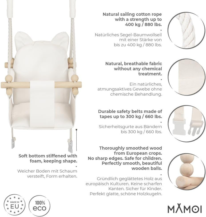 MAMOI® Babyschaukel, Baby schaukel Indoor, Kinderschaukel aus Holz, Holzschaukel für Kinder, Schauke