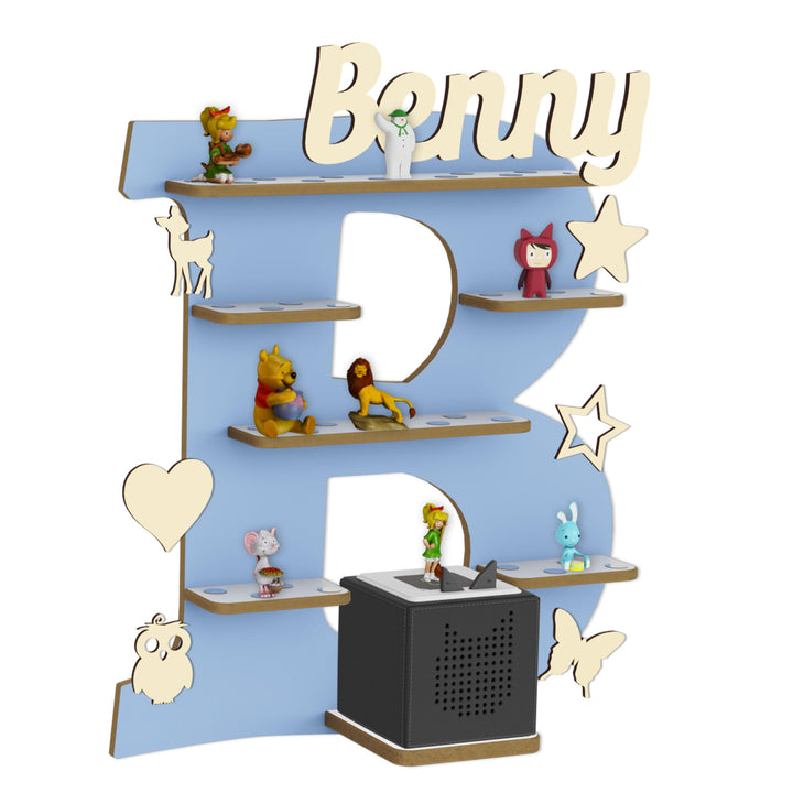 Regal Buchstabe für Toniebox, Wandregal für Tonie Figuren, personalisiert mit Name, Aufbewahrung für