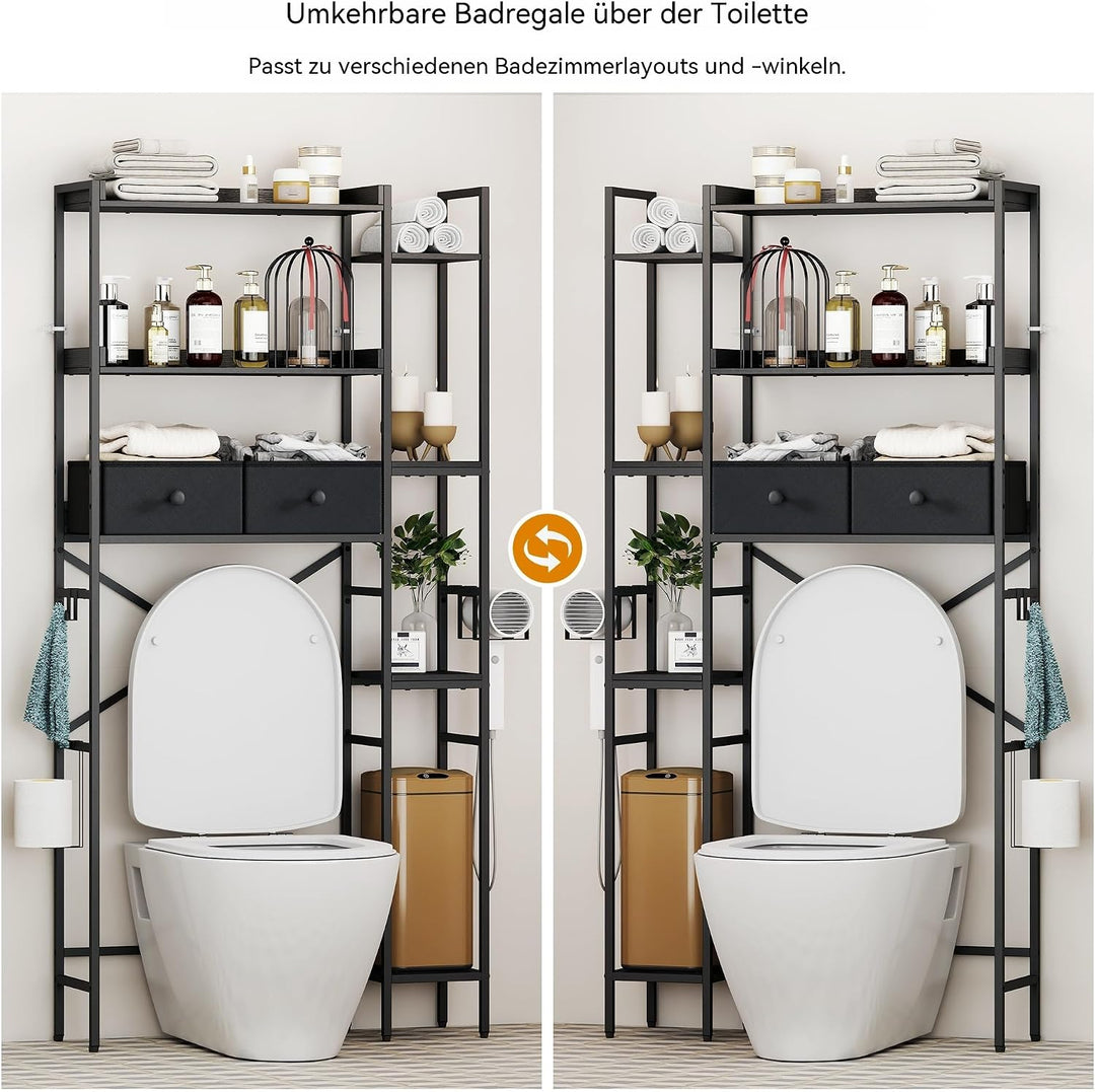 7-Ebenen Toilettenregal Einfache Montage für Badezimmer, Schwarz | Wasserdicht, Rostfrei, Ohne Bohre