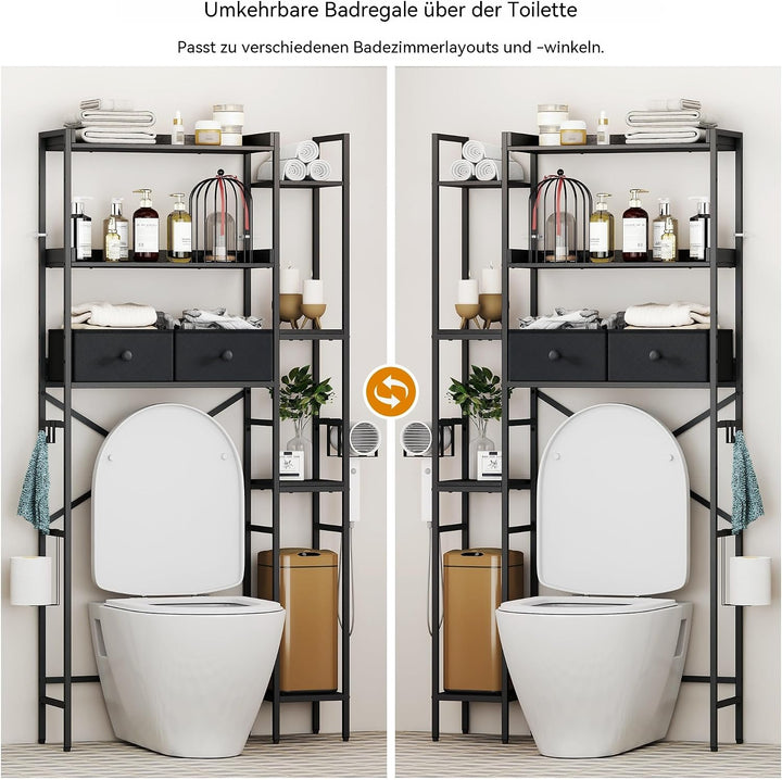 7-Ebenen Toilettenregal Einfache Montage für Badezimmer, Schwarz | Wasserdicht, Rostfrei, Ohne Bohre