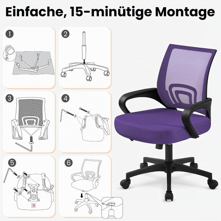Yaheetech Bürostuhl, Ergonomischer Schreibtischstuhl mit Netzbespannung und Armlehnen, Drehstuhl aus