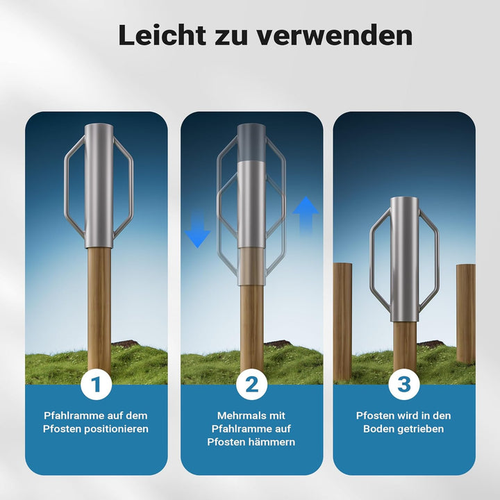Wiltec Handramme Ø14 cm Zaunpfahlramme mit Handgriffe, Pfahlramme aus Stahl, Pfostenramme für Zaunba