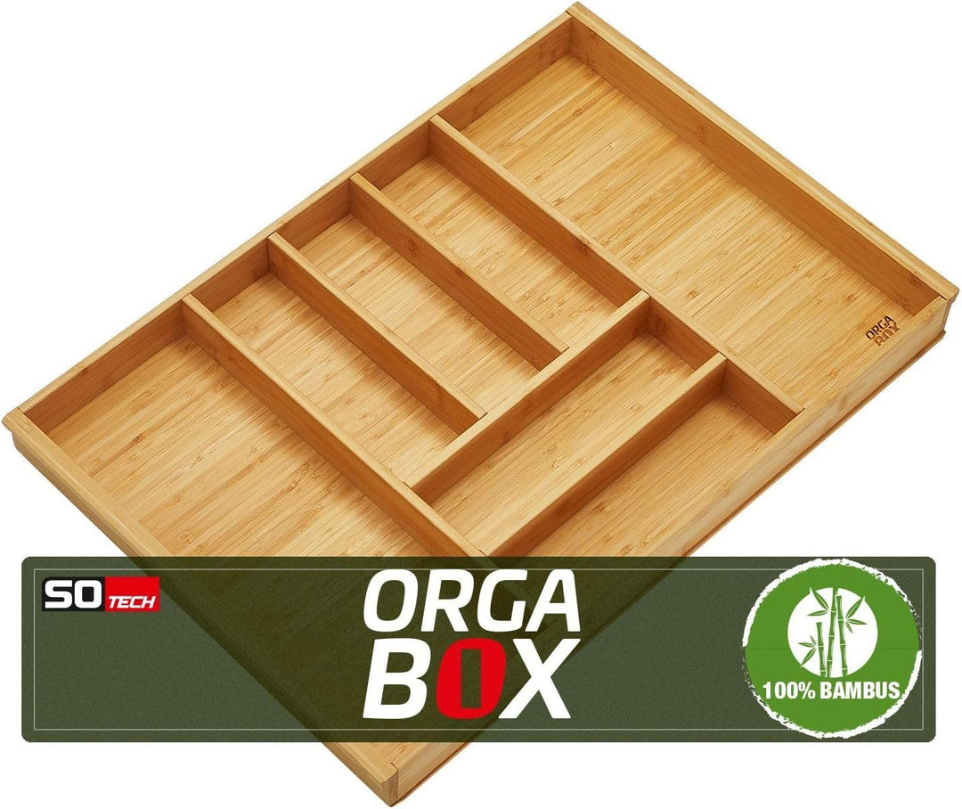 Orga-Box 3 BAMBUS Besteckeinsatz für 80er Schublade (473 x 697 mm) mit 7 Fächer Holz-Schubladeneinsa